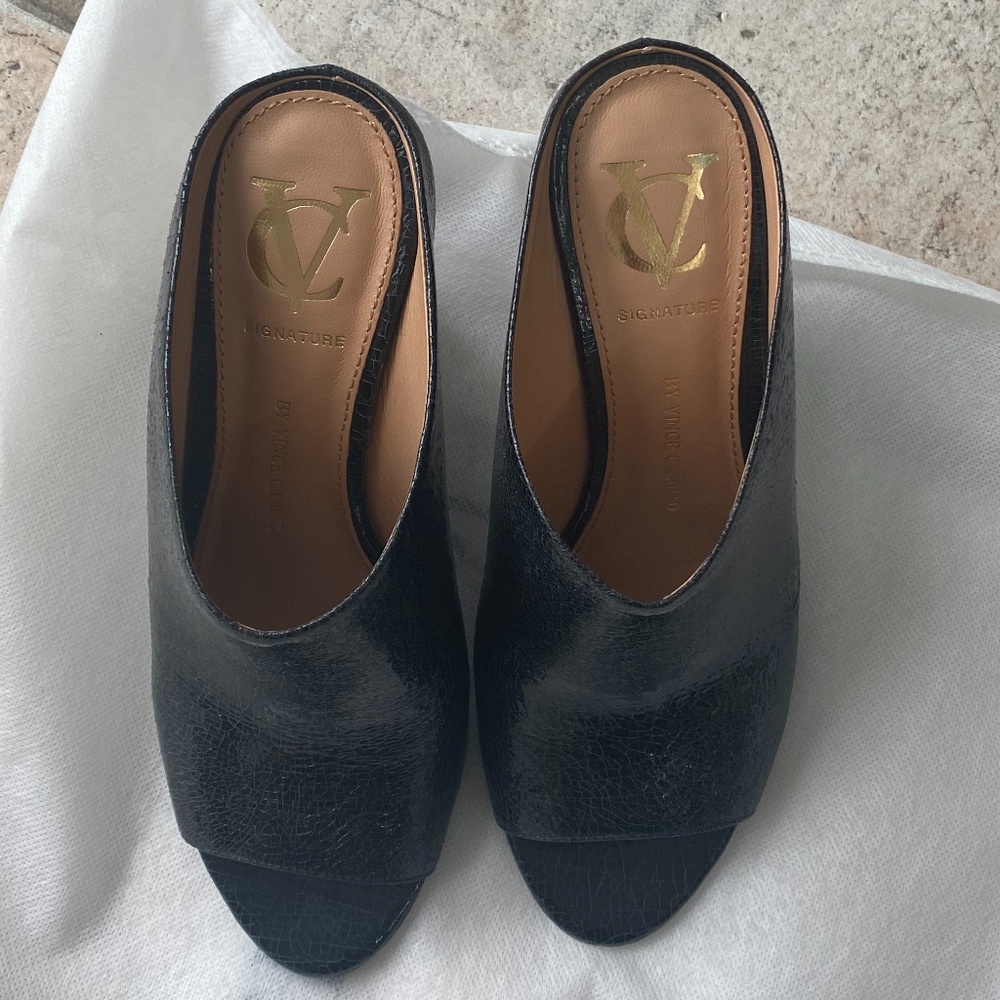 Signature by Vince Camuto Peep-Toe Leather Mules - Picture 9 of 9